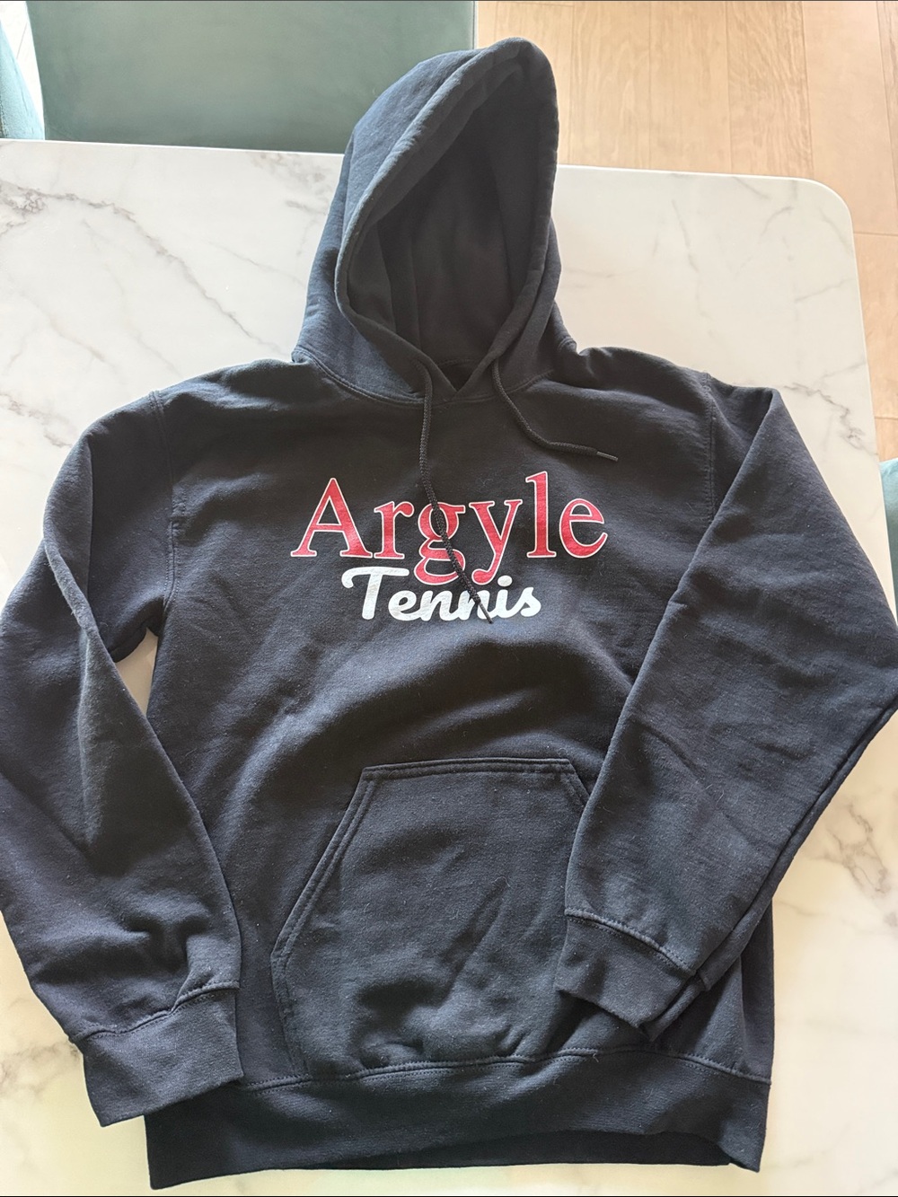 Gildan Black Hoodie with Red & White Argyle Tennis Logo